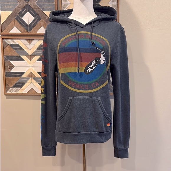 Aviator Nation Venice Pullover Hoodie Sweatshirt Charcoal Grey Small